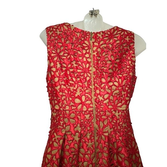 Carlisle Dress Red Lace Floral Overlay Italian Linen Sleeveless Size 2 Women - Picture 6 of 10